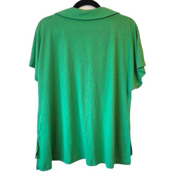 Lane Bryant Women's Kelly Green Linen Blend Polo Shirt Size 18/20 - Picture 2 of 6